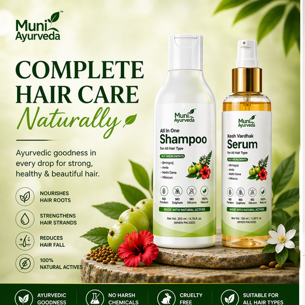 Muni Ayurveda All In One Herbal Shampoo | Ayurvedic Shampoo for Hair Fall Control, Root Strengthening, Scalp Nourishment & Silky Shine | With Amla, Bhringraj, Methi Dana & Hibiscus | No Paraben, Sulphate & Silicone | 200ml