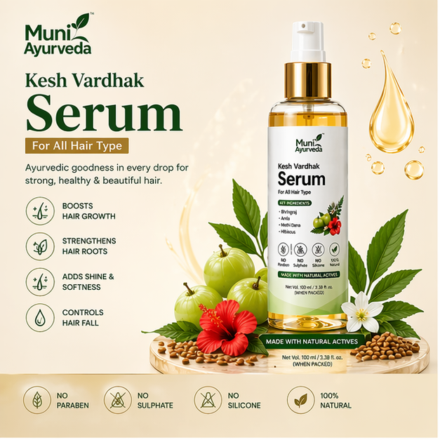 Muni Ayurveda Kesh Vardhak Hair Serum | Ayurvedic Hair Growth Serum for Hair Fall Control, Root Strengthening, Shine & Softness | With Bhringraj, Amla, Methi Dana & Hibiscus | 100ml